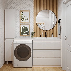 Vivon Тумба с раковиной под стиральную машину Donna 150R 3 ящика напольная белый глянец – фотография-13