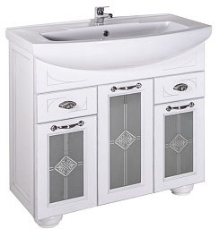 ASB-Woodline Тумба под раковину Бергамо 85 витраж белый/патина серебро – фотография-1