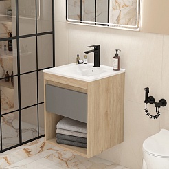 Teymi Тумба под раковину Vitra 50 подвесная без фасада дуб – фотография-8