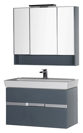 Aquanet Зеркальный шкаф "Виго 100" сине-серый – фотография-4