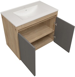 Teymi Тумба с раковиной Netta 75 подвесная дуб/графит – фотография-2