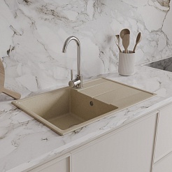 Teymi Мойка кухонная Hanna Smart 74 кварцевая бежевая матовая – фотография-8