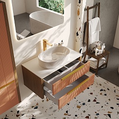 Зов Тумба с раковиной Валенсия 100 подвесная бежево-розовая/белая – фотография-10