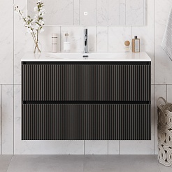 BelBagno Тумба с раковиной Uno 100 подвесная Темно-Серый матовый с раковиной BB-8099-100 – фотография-16