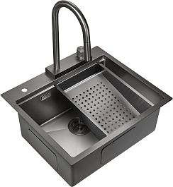 Milacio Мойка кухонная Denia 57 Steel со смесителем вороненая сталь – фотография-1
