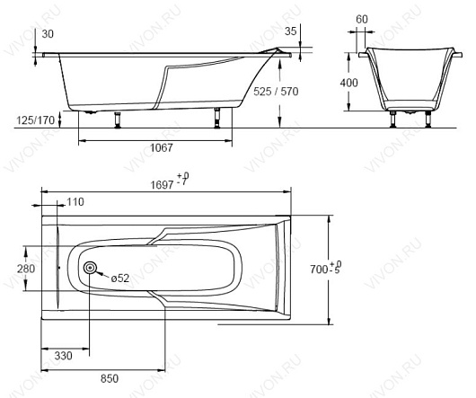 Jacob Delafon Акриловая ванна CORVETTE 3 170 – картинка-3