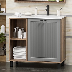 Brevita Тумба с раковиной Lumus 90 R с подсветкой серая/дуб галифакс олово – фотография-2