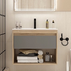 Teymi Тумба с раковиной Vitra 80 подвесная дуб/графит – фотография-3