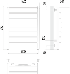 Terminus Полотенцесушитель электрический Классик П8 500x850 с полкой хром – фотография-3