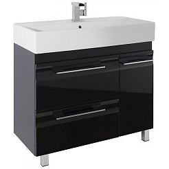 Водолей Мебель для ванной Мальта 90 R с ящиками черная – фотография-9