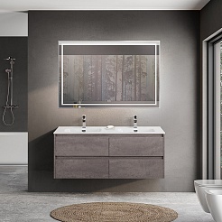 BelBagno Тумба под раковину Kraft 120 подвесная 4 ящика Cemento Grigio двойная раковина – фотография-12