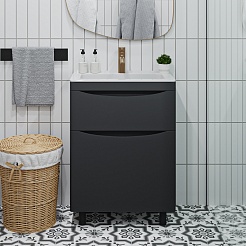 Vivon Тумба под раковину Ostin 60 напольная черная матовая – фотография-2