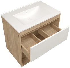 Teymi Тумба с раковиной Vitra 70 Волна подвесная дуб/белый – фотография-2