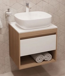 Teymi Тумба с раковиной Ritta 65 дуб эврика/белый матовый T60520 раковина T50204 – фотография-1