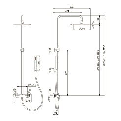 Paini Система душевая Cox 78PJ689TH 250 мм, с термостатом, брашированное золото PVD (PJ) – фотография-3