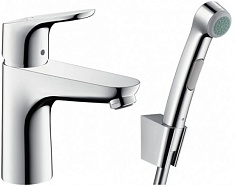 Hansgrohe Смеситель Focus 31927000 для раковины с гигиеническим душем, с донным клапаном Push-Open
