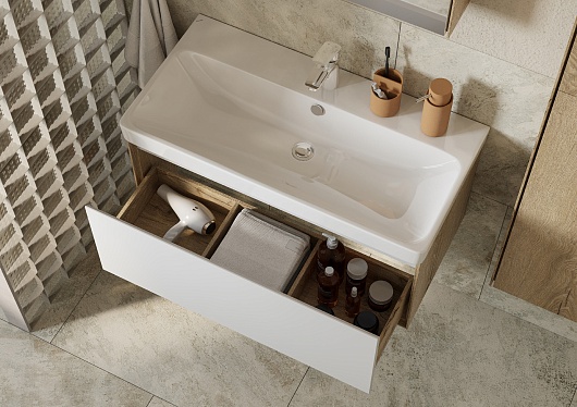 Акватон Тумба под раковину Либерти 90 белая/дуб эльвезия – фотография-24