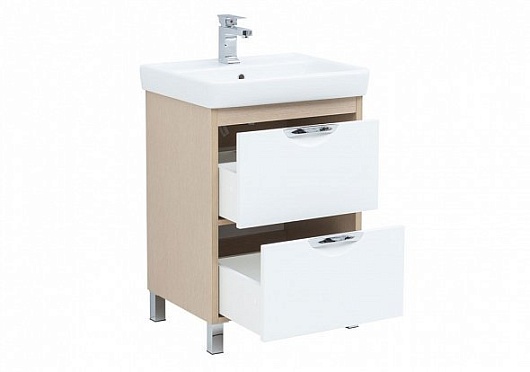 Aquanet Тумба с раковиной Гретта 60 new 2 ящика, светлый дуб – картинка-7