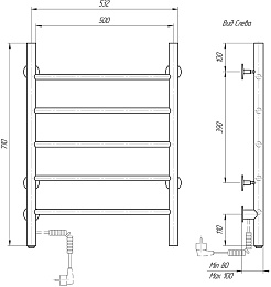 Domoterm Полотенцесушитель электрический Аврора DMT 109-5 50x71 ЧРН EK L черный – фотография-4
