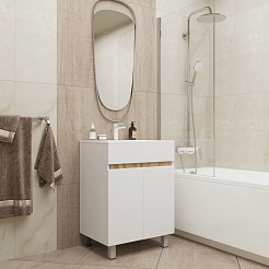 Mixline Тумба с раковиной Брикс 60 2 створки белая/дуб вотан – фотография-5