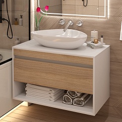 Teymi Тумба с раковиной Ritta 85 Ellie 60 подвесная белый/дуб – фотография-3