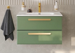 Cezares Тумба с раковиной Eco Cer-N 80 фисташковый софт CZR-8095-80 ручки сатиновое золото – фотография-1