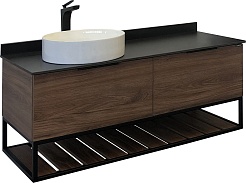 Comforty Тумба с раковиной Порто 120 1 подвесная дуб темно-коричневый/черный муар – фотография-1