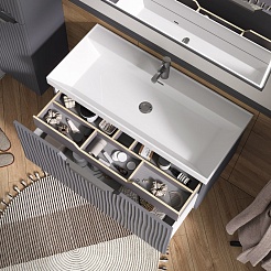 Equil Тумба с раковиной Mirage 100 1 ящик подвесная графит софт – фотография-13