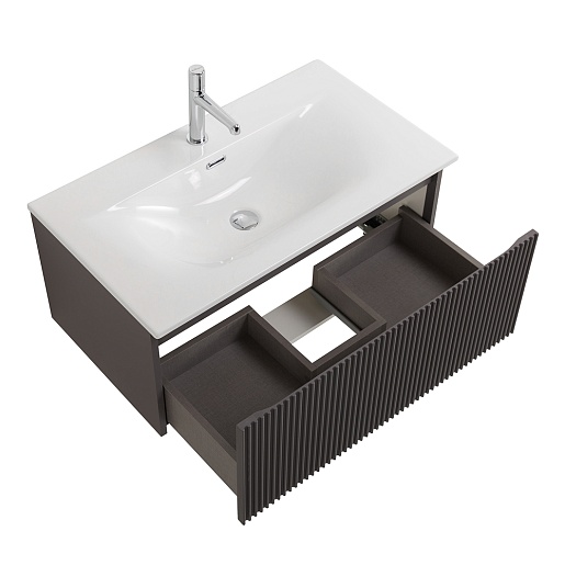 BelBagno Тумба с раковиной Uno 80 с 1 ящиком подвесная Темно-Серый матовый с раковиной BB-8099-3-80 – фотография-8