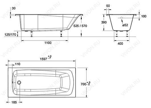 Jacob Delafon Акриловая ванна Patio 160 E6811-00 – фотография-2
