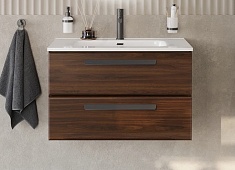 Cezares Тумба с раковиной Eco Cer-N 80 орех шоколад софт CZR-8095-80 ручки матовые чёрные