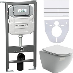 Ceramicanova Подвесной унитаз Metropol Rimless с шумоизоляционной панелью CN1000 с системой инсталляции Envision кнопка Flat белая – фотография-1