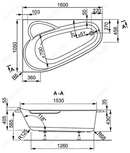 Vagnerplast Акриловая ванна Selena 160 R – фотография-4