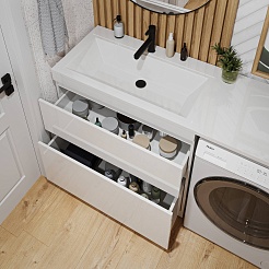 Vivon Тумба под раковину под стиральную машину Donna 150 2 ящика напольная белый глянец – фотография-13