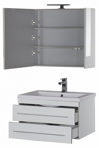 Aquanet Зеркальный шкаф "Верона 75" камерино белый – картинка-7