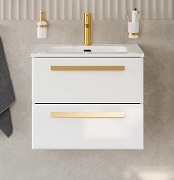 Cezares Тумба с раковиной Eco Cer-N 60 bianco opaco CZR-8073-60 ручки сатиновое золото – фотография-1