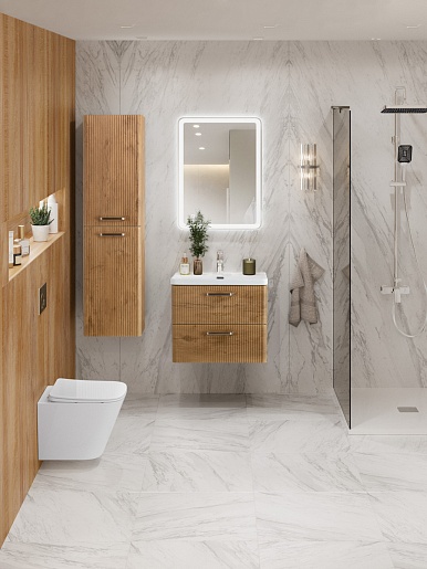 BelBagno Тумба с раковиной Due 60 подвесная Rovere Nature ручки Матовый атласный никель – картинка-15