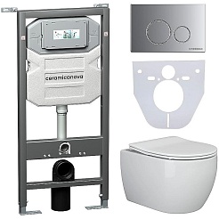 Ceramicanova Подвесной унитаз Play Rimless с шумоизоляционной панелью CN1000 с системой инсталляции Envision кнопка Round хром матовый – фотография-1