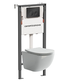 Ceramicanova Подвесной унитаз Forma Rimless с системой инсталляции Balance кнопка Circle черный матовый – фотография-1