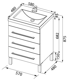 Aquanet Тумба с раковиной Верона 58 напольная, ящики, черная – фотография-5