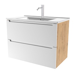 Зов Мебель для ванной Дион 80 подвесная матовая белая/дуб – фотография-5