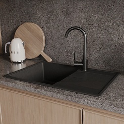 Teymi Мойка кухонная Hanna Smart 74 кварцевая черная матовая – фотография-7