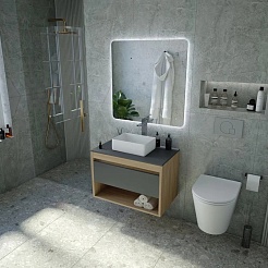 Teymi Тумба с раковиной Ritta 65 дуб эврика/графит матовый подвесная T60524 раковина T50304 – фотография-10