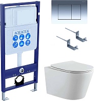 Aquatek Унитаз подвесной Вега AQ1905-00 в комплекте с инсталляцией Standard INS-0000012 с клавишей смыва KDI-0000010 глянцевый хром и крепления KKI-0000002