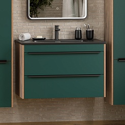 Brevita Тумба с раковиной Greenwood 80 подвесная зеленая матовая/дуб галифакс олово – фотография-2