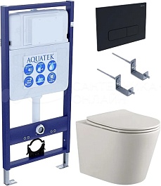 Aquatek Унитаз подвесной Вега AQ1904-00 в комплекте с инсталляцией Standard INS-0000012 с клавишей смыва KDI-0000017 матовая черная и крепления KKI-0000002 – фотография-1
