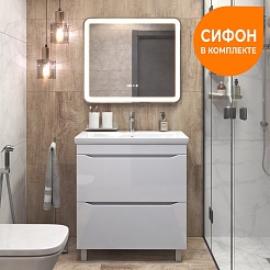 Vigo Тумба с раковиной Grani 80 напольная белая – фотография-4