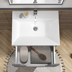 Equil Тумба с раковиной Mirage 60 1 ящик подвесная графит софт – фотография-6