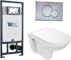 WeltWasser Унитаз подвесной Baarbach 004 GL-WT в комплекте с инсталляцией Marberg 507 с клавишей смыва хром матовый – фотография-1