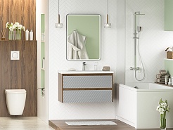 Brevita Мебель для ванной Chester 90 подвесная серая/дуб чарльстон темно-коричневый – фотография-2